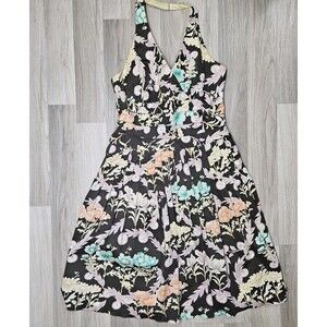 Kay Unger Vintage Brown Floral Dress Pleated Halter Size 10